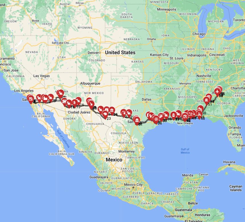 San Diego to Atlanta RV trip route